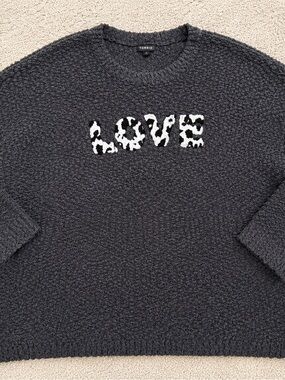 Torrid Size 3 LOVE Popcorn Sweater Grey Cow Graphic Cozy Plus Size Sweater
